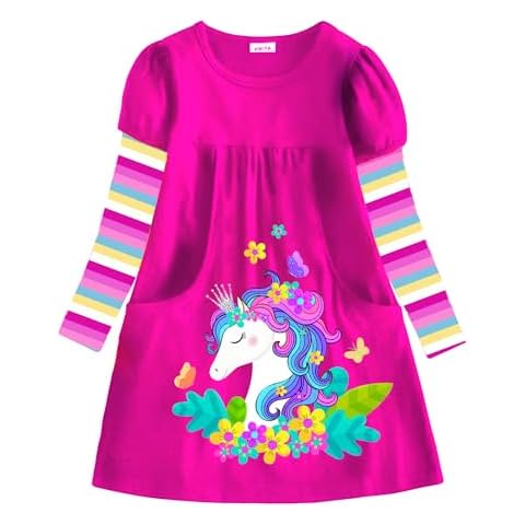 VIKITA Girls Dresses for Winter Long Sleeve Toddler Girls Clothes Party Casual Dresses for Girls, LH4312 7T Pink Cover