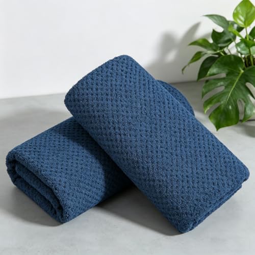 Oliven 2 Pcs Navy Hand Towel Set 16x31 Soft Highly Absorbent Quick Dry Bathroom Towels Polyester Plush Towels Set Woven Towels for Bathroom Kitchen Hotel Spa Gym