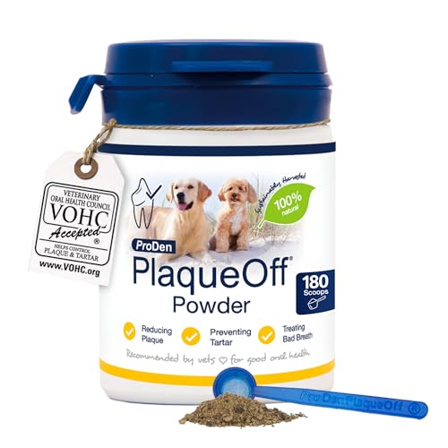 ProDen PlaqueOff Powder for Dogs & Cats, Tartar & Bad Breath Remover 100% Natural Teeth Cleaner and Plaque Remover 60 g