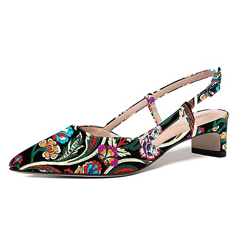 SHOWFOREST Womens Patent Outdoor Slingback Buckle Pointed Toe Dress Slim Chunky Low Heel Pumps Shoes 1.5 Inch