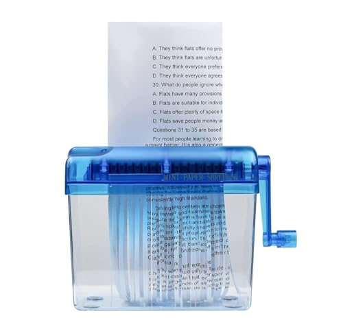 Destructor de Papel – Destructor Manual de Documentos, Herramienta de Corte de Papel, Destructor de Papel Manual, Corte de Cinta para facturas de Papel, Recibos con Cesta extraíble de 1 L,