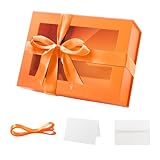 PACKQUEEN Orange Gift Box with Window, 9x6.5x3.8 Inches, Clear Gift Box for Present Contains Ribbon, Card, Bridesmaid Proposal Box, Gift Box with Magnetic Lid (Matte Orange)