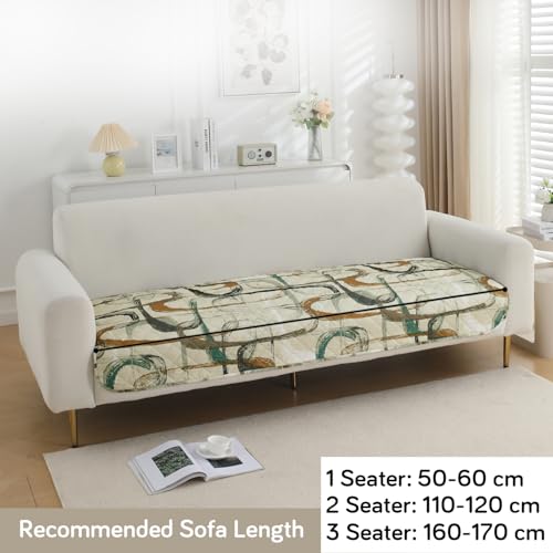 Image of HOKIPO 'Elira Series' Polyester Blend Digitally Printed Water Repellent + Waterproof Sofa Seat Mat for 1 Seater Sofa - Parchement Beige Abstract Art (AR-5241-C6*1)