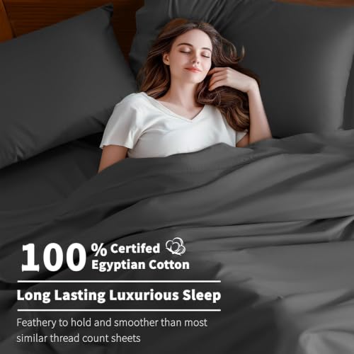 Shilucheng 100% Egyptian Cotton Queen Size Sheets Set (Black, Queen) - image 5