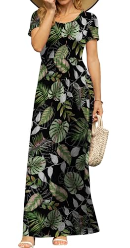 Image of DB MOON Womens 2026 Summer Maxi Dresses Casual Short Sleeve Empire Waist Spring Long Dress with Pockets