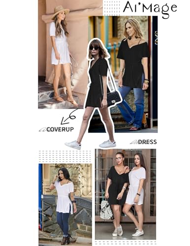 AI'MAGE Women's Swimsuit Cover Up Split Hem Beach Bathing Suit Coverups Dress V-Neck Swimwear with Drawstring4