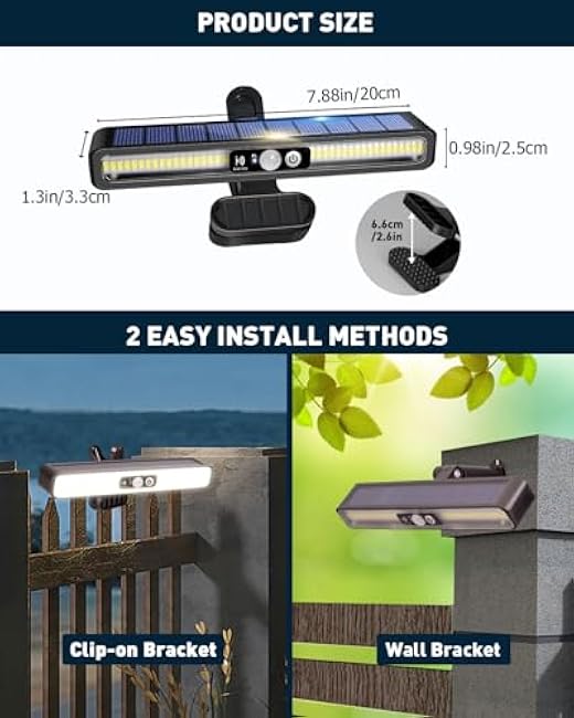ICEKO KN Clip On Solar Motion Lights Outdoor Waterproof, Solar Fence Lights Outdoor with 3 Lighting Modes,36 LED Portable Security Light for Fence,Gutter,Backyard,Garage,Camping (2 Pack)