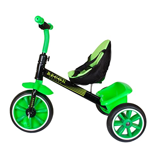 Image of Toys Treasure Recon Tricycle with Cushioned Seat, Storage Basket and Safety Belt for Toddlers Green