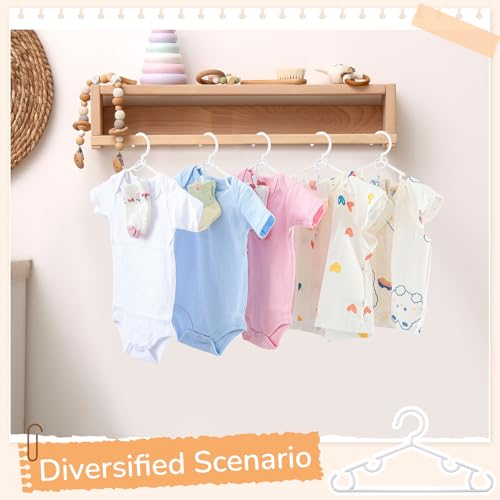 Hsei 30 Packs Nursery Baby Hangers with Ring Clips, Toddler Hangers, Kids Plastic Clothes Hanger for Infant Children Pants Closet Coat Skirts Socks(White) - Thumbnail 5