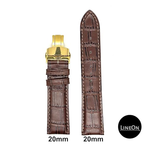 Image of Lineon 20mm Half Padded Leather Mens Watch Strap with ButterFly Lock For Branded Watches Tool and Pins Include