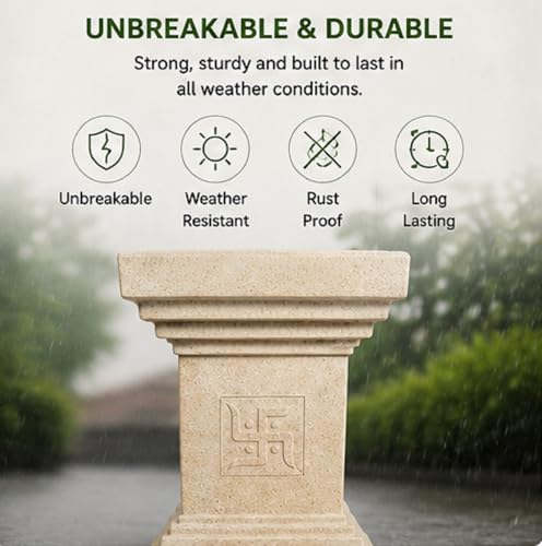 Image of Synergy Plast Tulsi Plant Pot for Indoor Outdoor Use (Sandstone) | Marble Finish Fiber Planter with Drainage Hole | Decorative Tulsi Gamla for Home Balcony Garden Terrace | Size:- 12X12X16 Inches