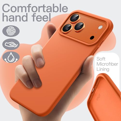 Image of JETech Liquid Silicone Case for iPhone 17 Pro 6.3-Inch, Silky Soft Touch Full-Body Protection, Anti-Scratch Shockproof Phone Cover with Microfiber Lining (Orange)