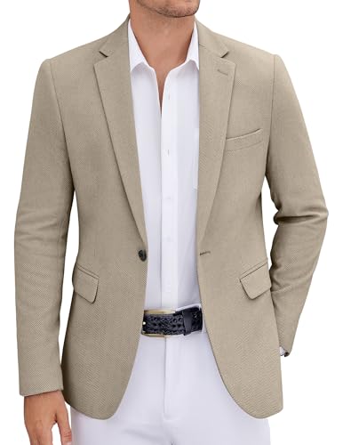 COOFANDY Casual Blazers for Mens One Button Sports Coats Herringbone Tweed Suit Jacket for Wedding Prom Khaki