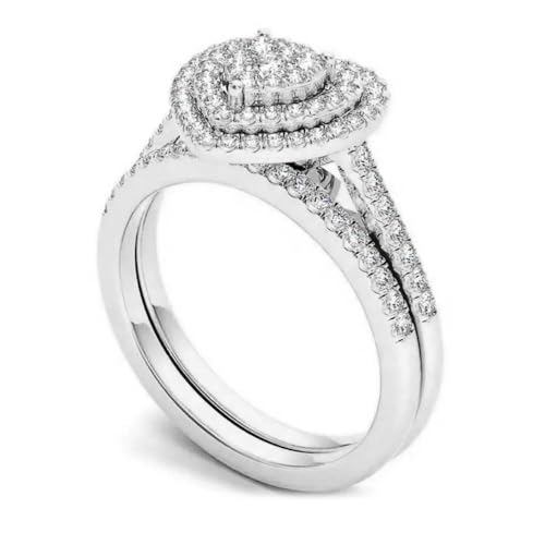 Sparkling 2Pcs Set Heart Cubic Zirconia Rings Female Wedding Band Accessories Jewelry2