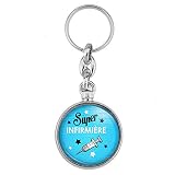 Badgmania Porte Clés Métal 2 faces Super Infirmière - Piqure Fond Bleu - Idée Cadeau Métier Santé Humour Logo 33mm