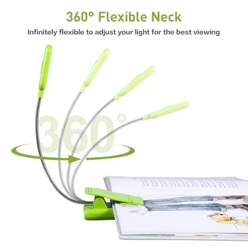 Image of VAVOFO Rechargeable Book Light for Reading in Bed Kids, 7 LED Reading Light with 9-Level Warm Cool White Daylight, Eye Care Lamp with Power Indicator for Bookworms (Neon Green)