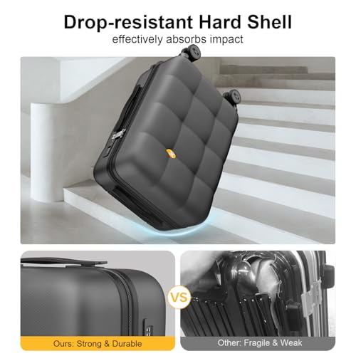 MGB Carry On Luggage 22x14x9 Airline Approved, Lightweight PC Hardside Suitcase with 360° Spinner Wheels & TSA Lock, Scratch Resistant for Travel & Business - Black — view 2