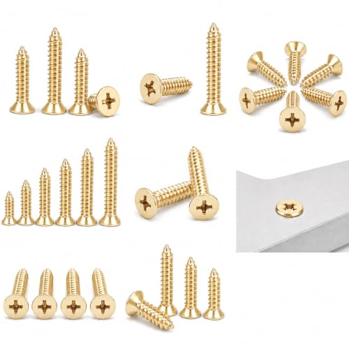 Image of By inchVP INDUSTRIES inch (Pcs-50) No.8x32 mm CSK Phillips Head Self-Tapping Screw - Brass Gold Finish, Star Slot, Philips Drive for Wood, Plywood & Plasterboards