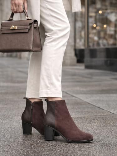 Image of Women's Ankle Boots with Block Heel | Side Zip Closure | Faux Suede Finish | Casual & Party Footwear Booties
