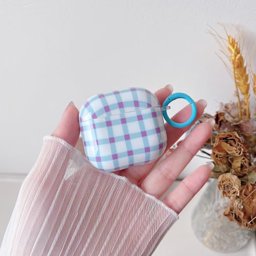 Image of MINSCOSE for AirPods 4 Clear Case,Cute Retro Plaid Pattern Design with Girly Keychain Lock,Soft TPU Protective Shockproof Cover with Cleaner Kit for Girls Women for Airpods 4-Blue