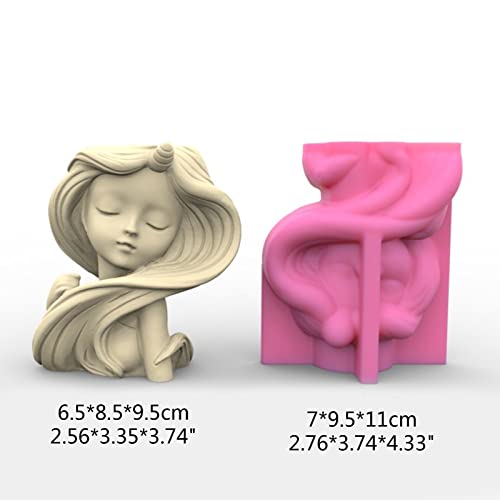 Fogun Long-Haired Girl Gypsum Silicone Mold Diy Succulents Concrete Flower Pot Vase Plaster Cement Clay Mold Pen Holder Mold #TOP2