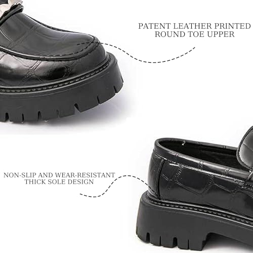 Men's Patent Leather Printed Platform Loafers Retro Round Toe Lug Sole Anti-Slip Formal Business Slip-On Shoes Casual Work Penny Loafers3
