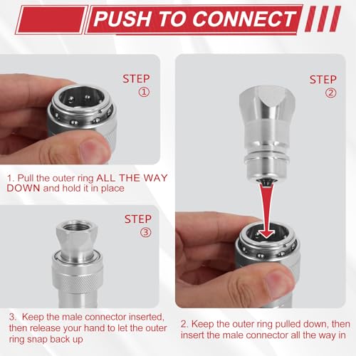 Image of 2Sets 1 /2'' Ag Hydraulic Quick Connect Couplers with Dust Caps, ISO 5675 Pioneer Poppet Style, 1 /2 inch NPT Thread + ISO 5675 Body