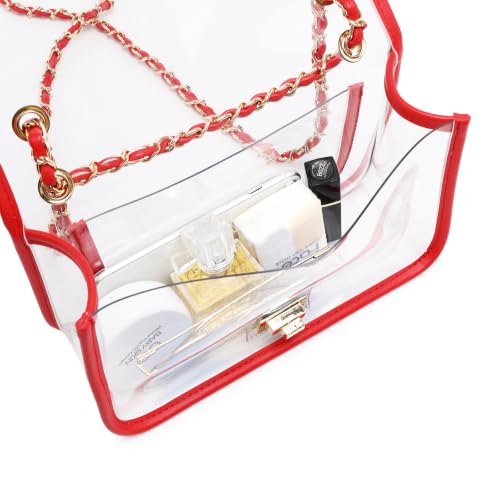 Image of Womens PVC Clear Purse Handbag with Chain Stadium Approved Clear Bag See Through Bag for Working and Concert