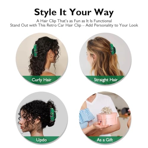 Green Sports Car Hair Claw Clip - 3.66 Inch Large Acetate Hair Claw for Women, Teens, Girls, Non-Slip Grip, Fashion Hair Accessories for Thick Hair, Ponytail, Bun Gift