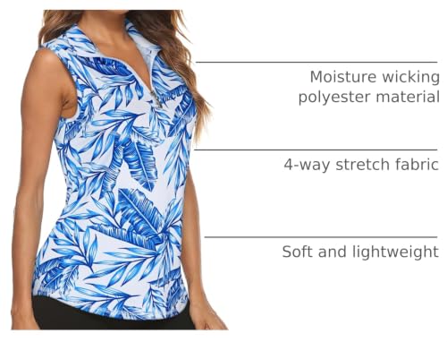 Image of Koscacy Women's Sleeveless Golf Tennis Polo Shirts Zip Up Dry Fit Workout Tank Tops Athletic Shirt