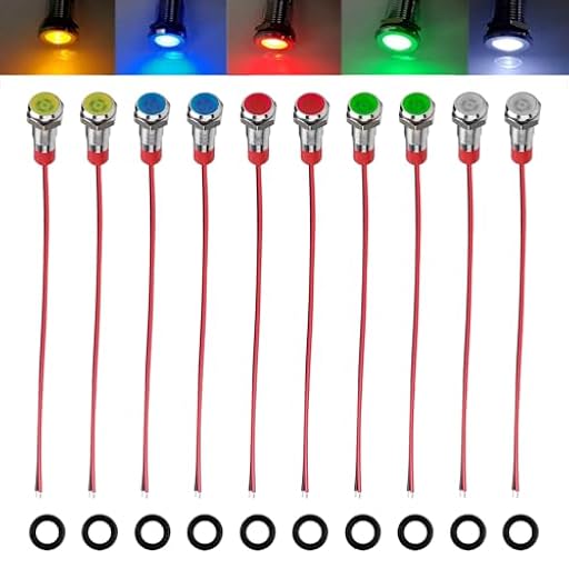 10 Piezas LED indicador 6mm 12-24V, 1/4" Indicador LED, Panel Metal Lámpara Piloto para Coche, Barco y Motocicleta, Resistente Golpes Corrosión, Instalación Fácil, Rojo, Amarillo, Azul, Verde, Blanco | Ya disponible en tu tienda friki favorita! En mundofriki.es!