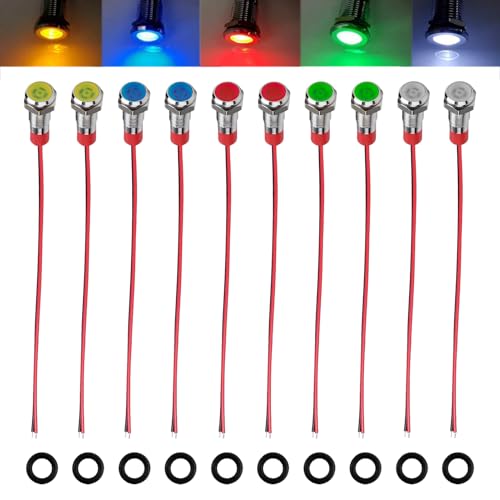 10 Piezas LED indicador 6mm 12-24V, 1/4" Indicador LED, Panel