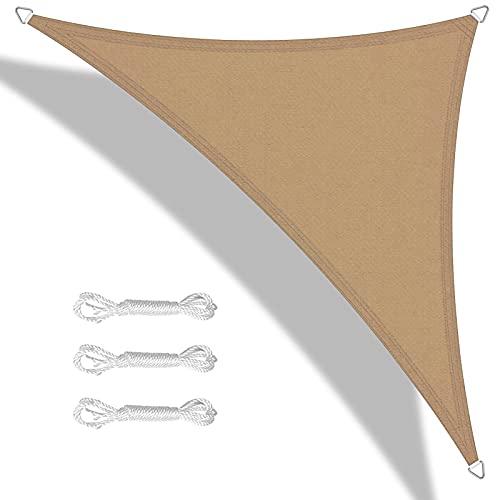 Teynewer Sun Shade Sail Triangle 5x5x5m Waterproof Shade Sail for Outdoor Garden Patio Party 98% UV Block Sunscreen Awning Canopy Sunsail with Free Rope