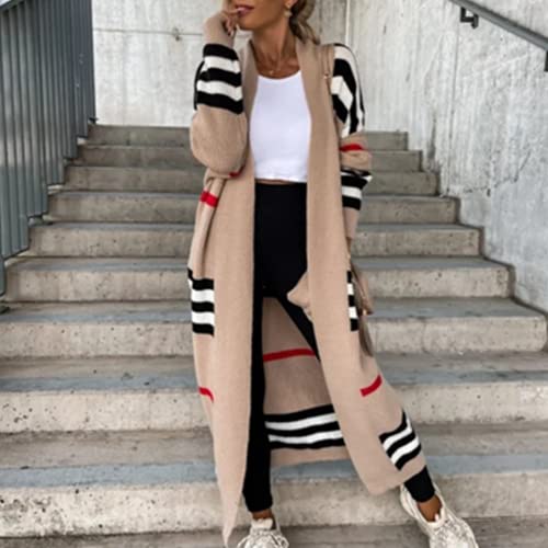 Women's Knit Cardigan Coat Loose Striped Color Block Plus Long Cardigan Sweater Pocket Braided Cardigan Sweater2