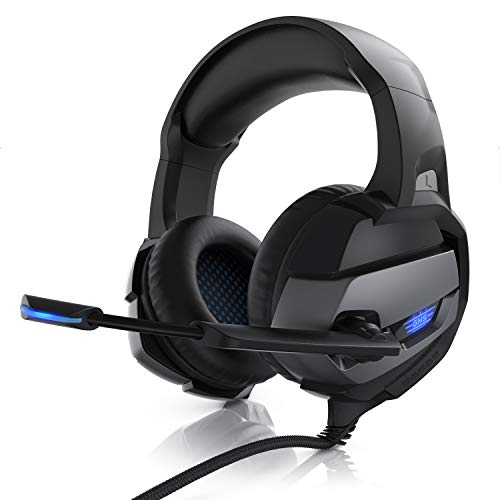 CSL - Gaming Headset für PC PS4 - PC Xbox One Xbox One S Xbox One X PS4 PS4 Pro - Klinkenanschluss - Kopfhörer Mikrofon - LED Beleuchtung - Professional - stoffummanteltes Kabel