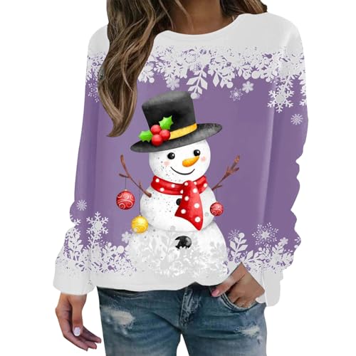 Sweat-shirt mignon à manches longues et col rond imprimé pour femme L