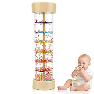 Wooden Baby Rattle Toys, Rain Stick Musical Toy Montessori Toys for Babies 6-12 Months, Baby Rattle Sensory Hand Grip Developmental Toy, Musical Instruments Toys for 1+ Year Old Toddlers