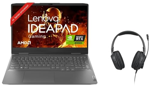 Image of Lenovo IdeaPad Gaming 3 AMD Ryzen 5 7535HS 15.6 inch (39.62cm) FHD IPS 120Hz Gaming Laptop (16GB /512GB SSD /Win 11 /NVIDIA RTX 2050 4GB /3 Month Game Pass /Onyx Grey /2.32Kg), 82SB00NXIN + H100 Gaming Headset