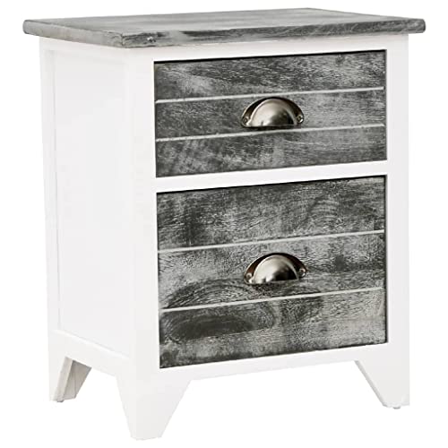 Table de Chevet 2 pcs Gris et Blanc avec tiroirs de rangement pour meuble de nuit