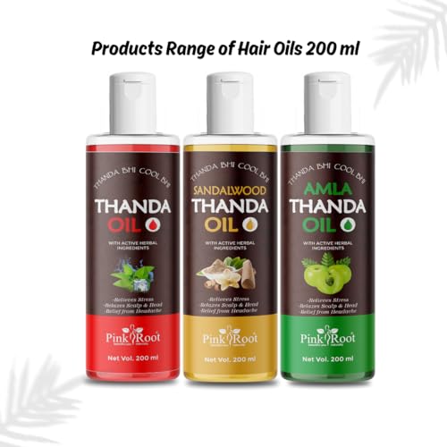 Image of Pink Root Sandal Wood Thanda Cool & Refreshing Hair Oil Helps in Pain Relief Relaxation Hair Oil (200 ml)