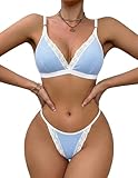 Avidlove Women's Underwear and Bras Exotic Lingerei Sets Ribbed Knit Bra and Panty Set with Lace Trim Light Blue XL