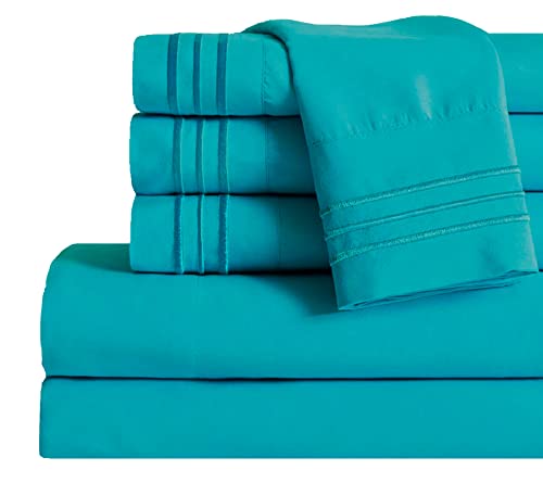 Image of Mocassi King Sheet Set - Luxury Hotel 1800 Premier Bedding Sheets & Pillowcases - Ultra Soft Breathable & Cooling Bed Sheets - Deep Pocket - Wrinkle Resistant - 6 Piece Set - King, Teal