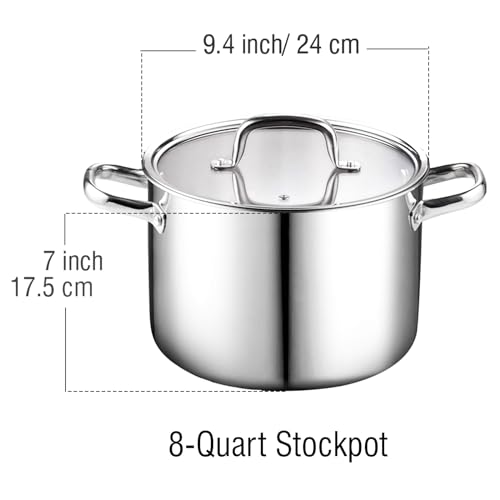 Image of Cook N Home 02681 Tri-Ply Clad Stainless Steel Stockpot with Lid, 8 Quart, Silver