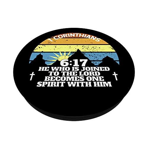 Joined To The Lord 1 Corinthians 6:17 Christian Vintage PopSockets Swappable PopGrip, Black - Image 2