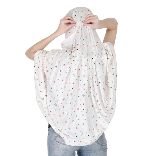 Image of Cotton Long Scarf Cum Mask Scarves Usable for Vehicle Driver | White Printed Design Fabric | Universal Size | Soft & Breathable Sun Protection | For Girl & Women
