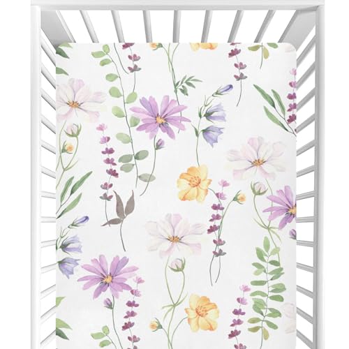 Image of CaTaKu Baby Crib Sheets Floral Flowers Lavender Mini Crib Sheets Fitted for Girls Boys,Neutral Soft Toddler Mattress Bed Sheets for Crib,27 inchx 39 inch
