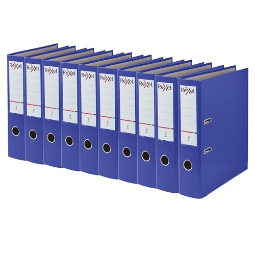 Rexel A4 Lever Arch Files Blue Polypropylene Filing Folders Durable PP ECO 75 mm Spine Holds Up to 500 Sheets for A4 Document Storage and Everyday Filing Pack of 10