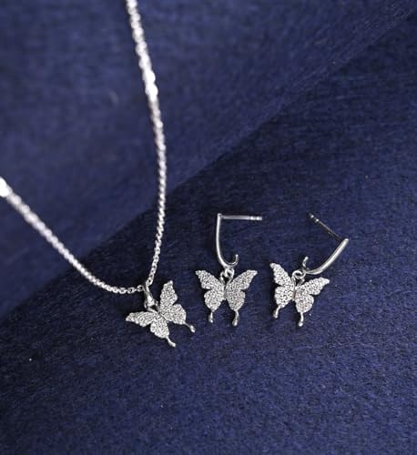 Image of Clara 925 Sterling Silver Fia Butterfly Pendant Earrings Chain Bracelet Anklet Ring Jewellery Set for Women & Girls| Platinum Plated | Gift for her