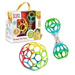 Bright Starts Easy-Grasp Oball Bundle Gift Set - Grasp The Day, Ball and Rattle Toys 2-Pack, BPA Free, Unisex, Newborn+