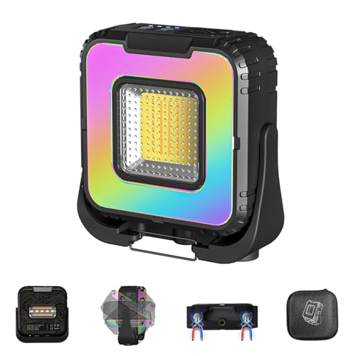 ERAY Faro LED Ricaricabile Doppia Luce 1000 Lumen con Luce RGB, 8 Modalità, Batteria 5000mAh, Impermeabile IPX4, Magnete e Gancio, Lampada da Lavoro Portatile per Esterni Campeggio Garage Emergenza